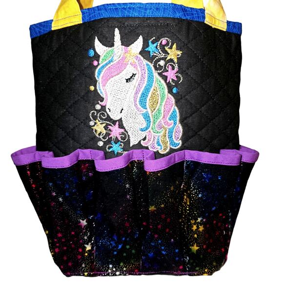 Hand crafted by ME rainbow unicorn Bingo Makeup Bag for 12 dauber pockets - Picture 1 of 5